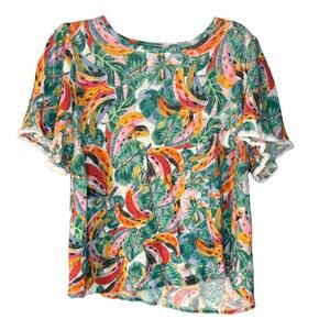 Chico's Tropical Summer Banana Shirt With Fringe T-shirt Blouse Vacation